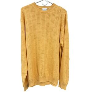 Van Heusen Mens Yellow Textured Sweater XL 100% Cotton Crewneck Vintage Style
